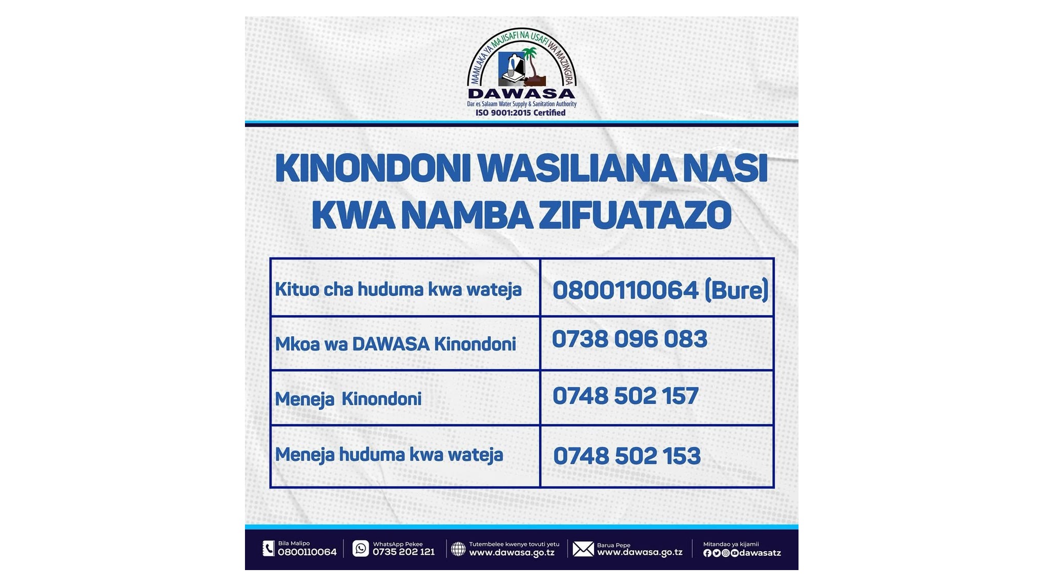 KINONDONI WASILIANA NASI KWA NAMBA ZIFUATAZO