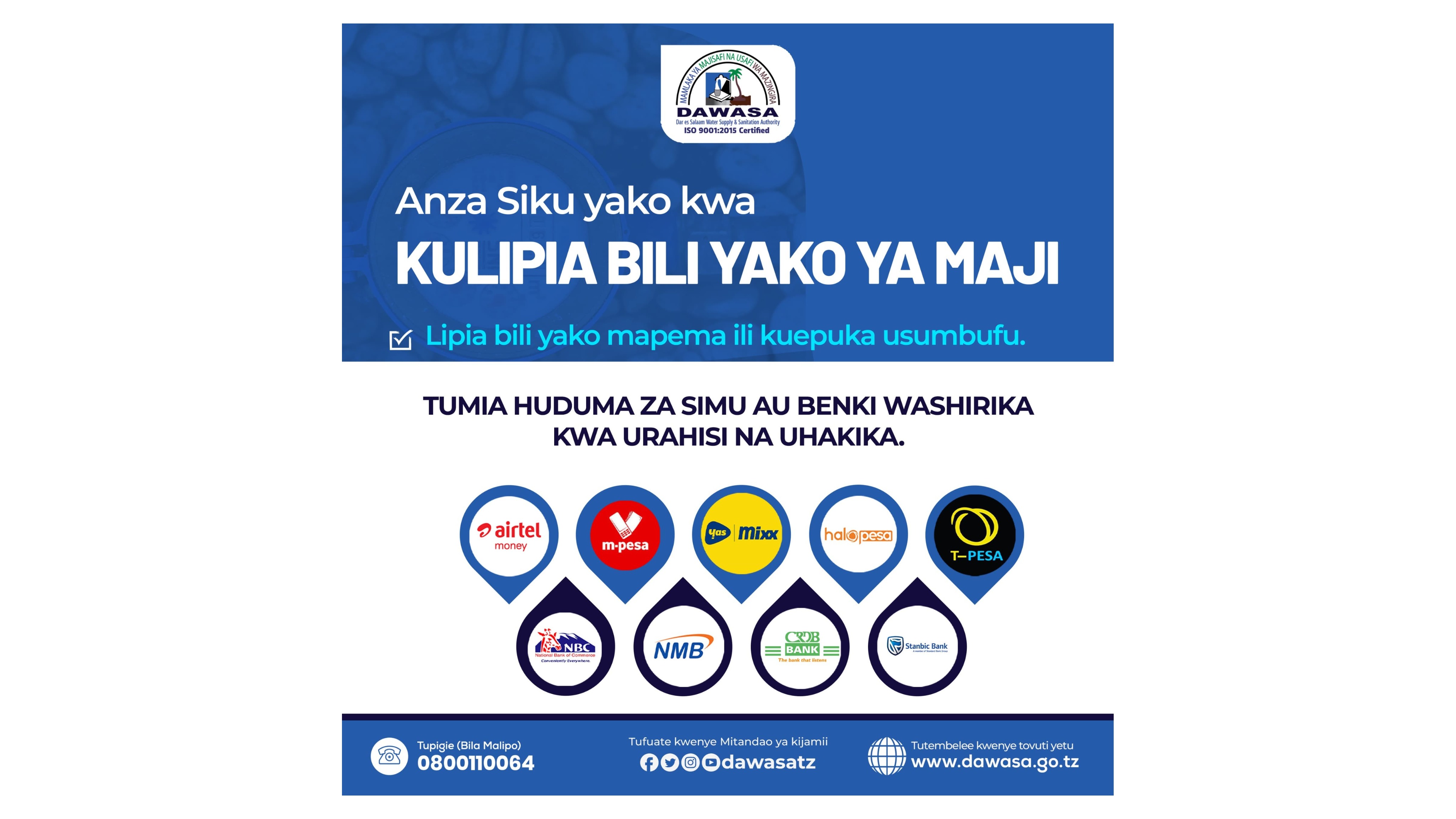 ANZA SIKU YAKO KWA KULIPIA BILI YAKO YA MAJI