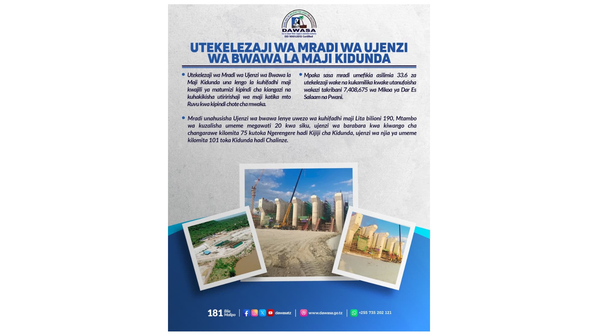 UTEKELEZAJI WA MRADI WA UJENZI WA BWAWA LA MAJI KIDUNDA