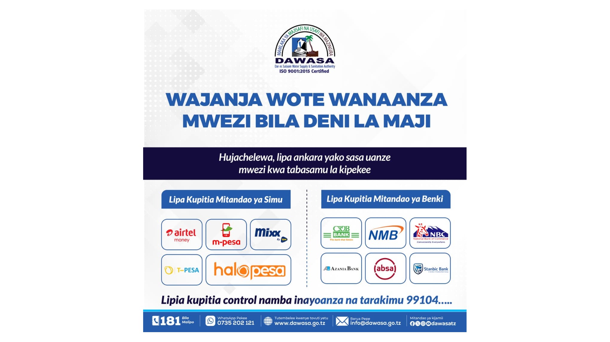 WAJANJA WOTE WANAANZA MWEZI BILA DENI LA MAJI