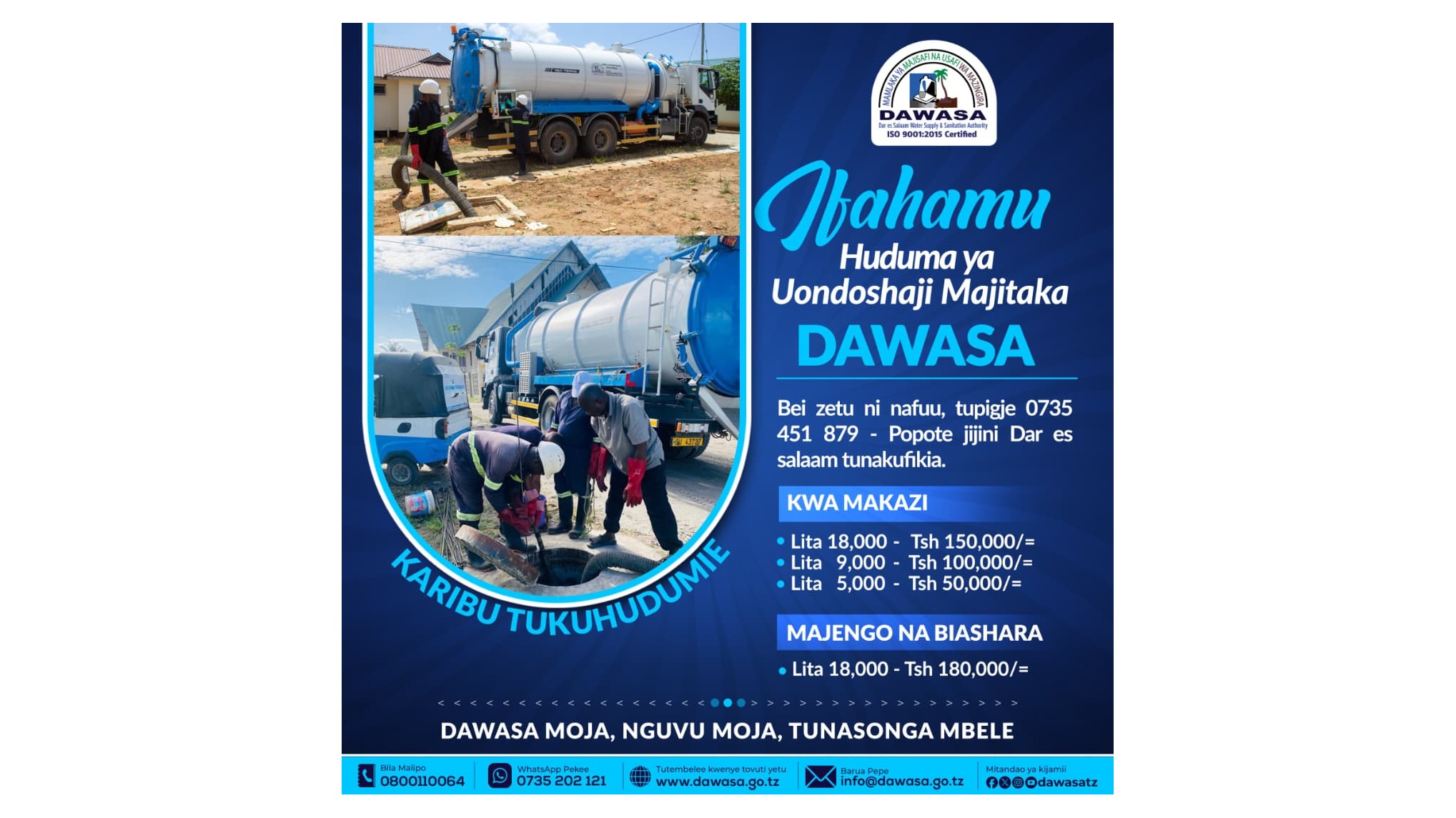 IFAHAMU HUDUMA YA UONDOSHAJI MAJITAKA DAWASA