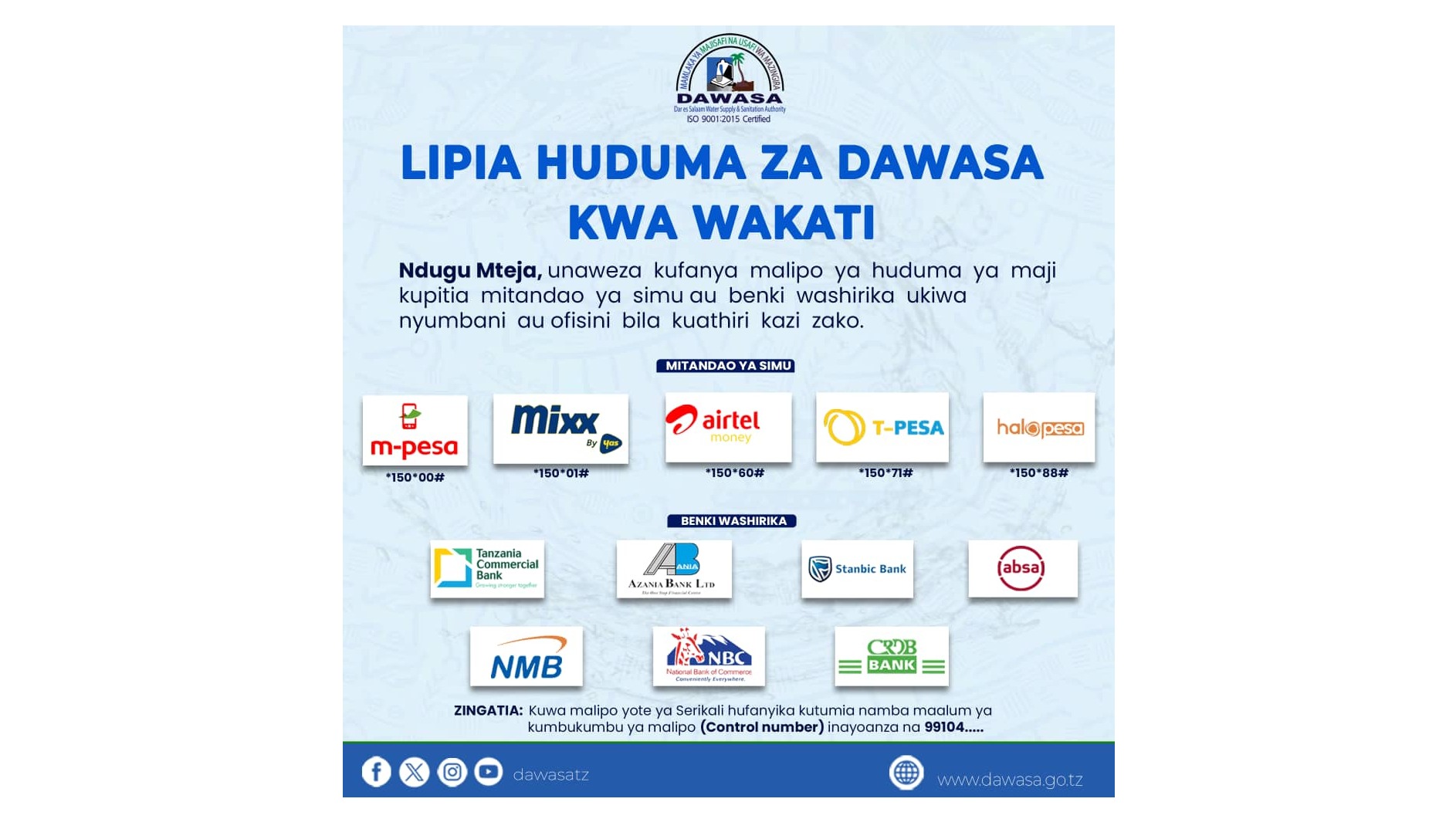 LIPIA HUDUMA ZA DAWASA KWA WAKATI