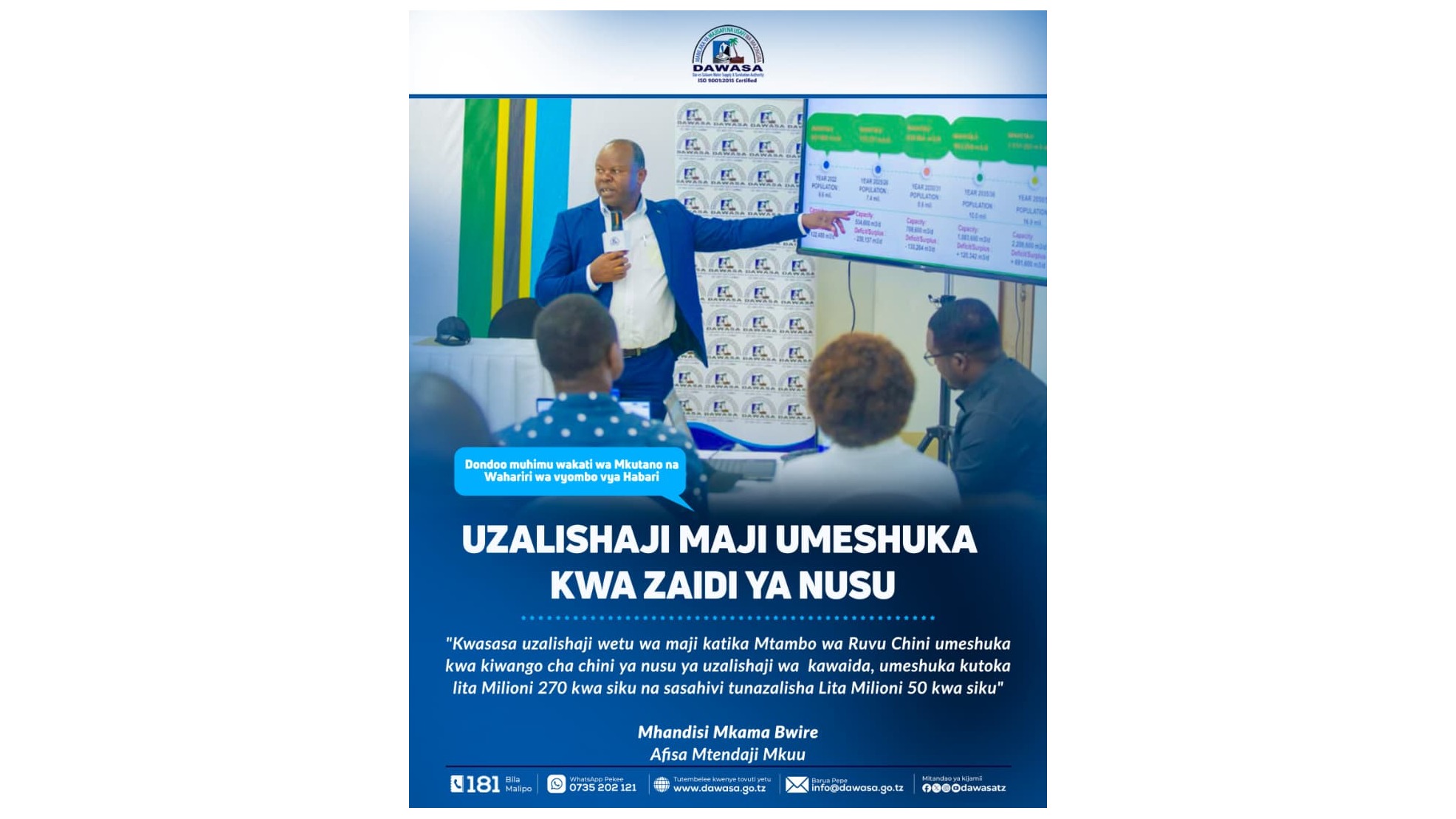 UZALISHAJI MAJI UMESHUKA KWA ZAIDI YA NUSU